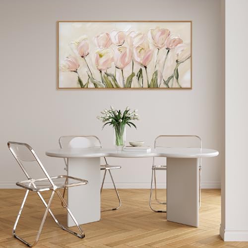 CHDITB Tulip Floral Framed Canvas Wall Art, Large Modern Pink Flower Decor - Image 4