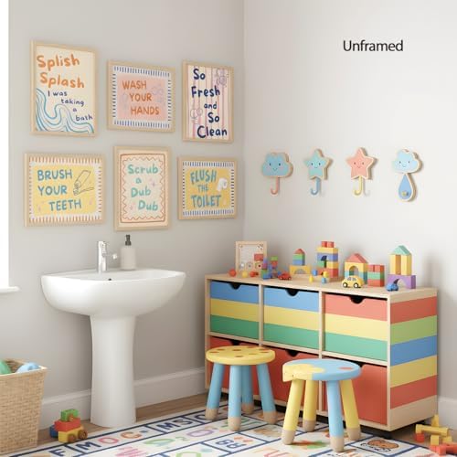 Funny Kids Quotes Bathroom Poster Set 6, Cute Wash Your Hands Toddler Sign Wall - Image 3