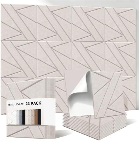 Self Adhesive Acoustic Panels, 11.8”x11.8”, 24 Pack, Light Camel by AUTORIFIC