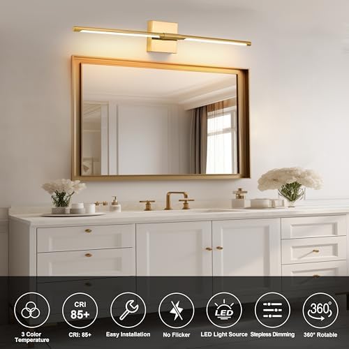 Morauroral 30 Inch Gold Rechargeable Wall Sconces Set of 2 Battery Operated - Image 3