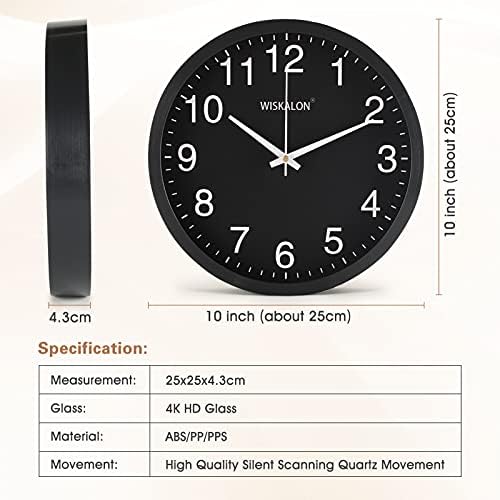 10in Silent Black Wall Clock Battery Operated Home Room Office Wall Decor - Image 6
