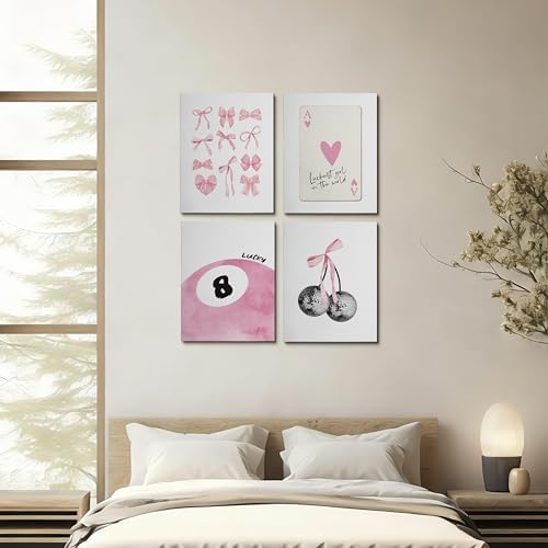okaxscm Trendy Pink Coquette Bow Cherry Disco Ball Lucky 8 Ball Ace Card - Image 3