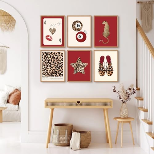 Cheetah Wall Art Red Leopard Canvas Wall Decor Y2k Trendy Coquette Poster - Image 6