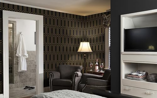 Safiyya 196"x17.3" Gold and Black Peel and Stick Wallpaper Geometric Contact - Image 3