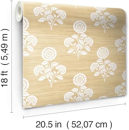 NuWallpaper Flourish Block Print Wheat Faux Grasscloth Peel and Stick Wallpaper - Image 6