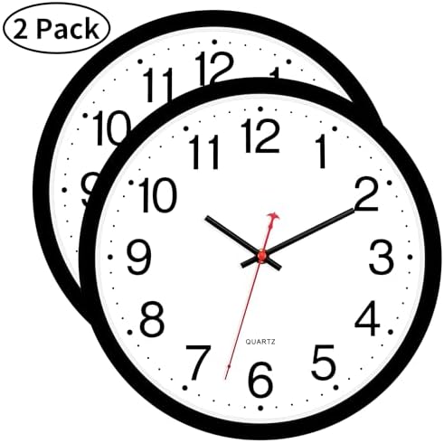 Foxtop 2 Pack 12" Wall Clock Silent Battery Operated Analog Clock - Image 2
