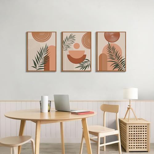 3 Pcs Terracotta Botanical Framed Canvas Wall Art Prints Abstract 16"x24" - Image 2