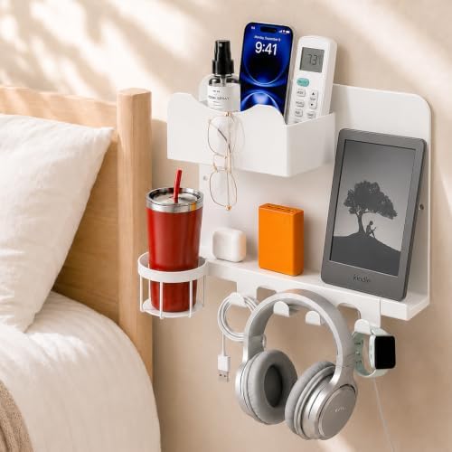 Metal Bedside Wall Shelf, No Drill Floating Bedside Shelf Wall Organizer by Unknown