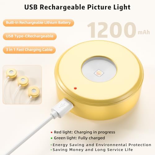 3 Pcs Picture Lights, Rechargeable Battery Operated Dimmable 3-Color Wall Light - Image 4