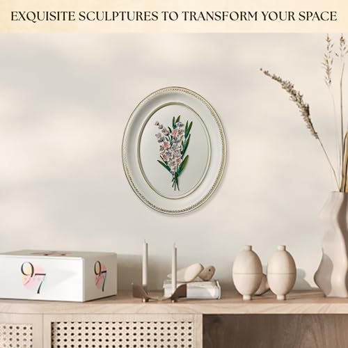 97 Decor White Floral Wall Sculpture, 3D Oval Wall Art, 9x8.5 Inch - Image 3