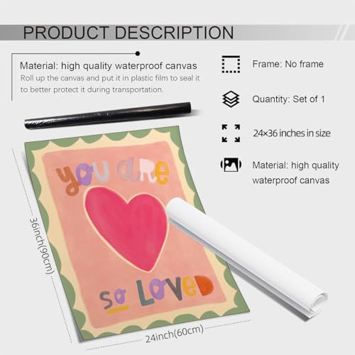 GO-SANTNN Watercolour You Are So Loved Wall Art Cute Pink Hand Drawn Heart - Image 2