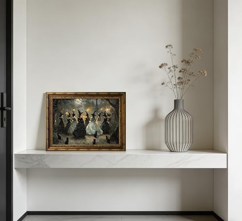 Vintage Gold Framed Canvas Wall Art Dark Academia Gothic Black Cat Painting - Image 5