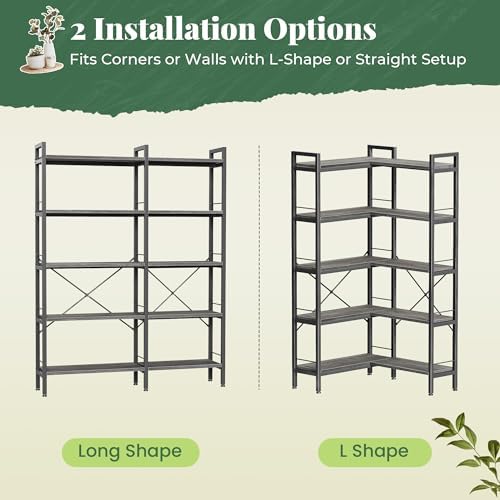 Huuger 5 Tier Bookshelf, L Shaped Corner Bookshelf - Image 7