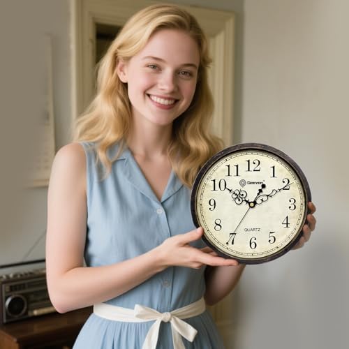 Geevon Vintage Wall Clock 10" Silent Non-Ticking - Image 6