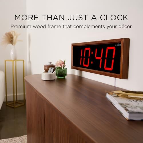 Ivation Large Digital Wall Clock, Big LED Display & Stylish Wood Frame - Image 3