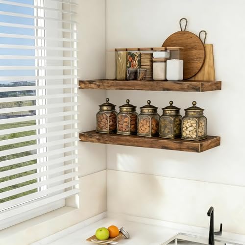 Vervida® Rustic Brown Floating Wall Shelves 47.2in Set of 3 Storage Hidden - Image 6