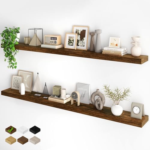 Fun Memories 72Inch Floating Shelves, Wall Mounted Rustic Wood Floating Shelf by FunMemories