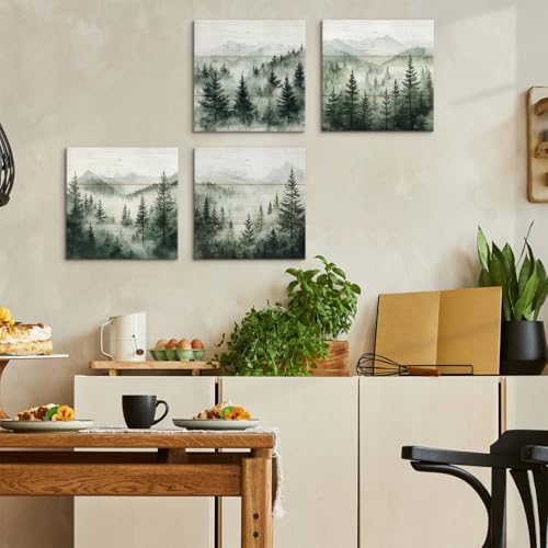 Green Forest Wall Art Nature Foggy Mountains Landscape Pictures - Image 6