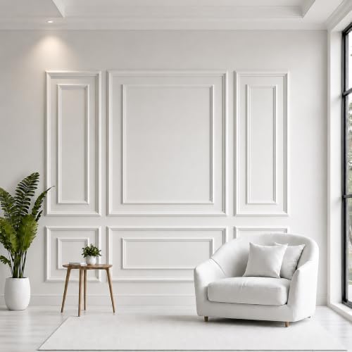 Peel and Stick Wall Molding Kit, Pre Cut Bilinear Frame Wainscoting Panel by TRAIN2ART
