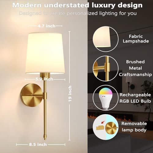 Battery Operated Wall Sconces Set of 2, Remote Control, RGB Bulb - Image 4