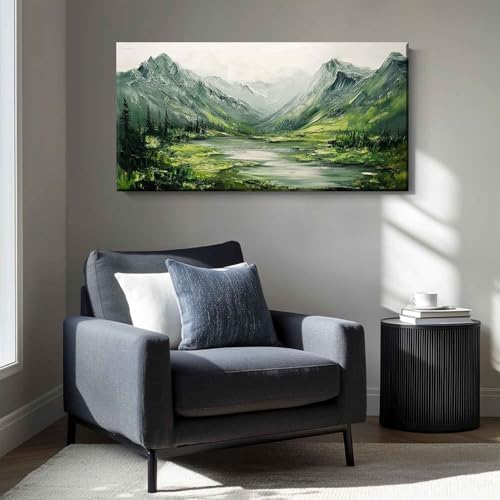 Large Green Mountain Canvas Wall Art Texture Mountain Landscape painting Decor - Image 3