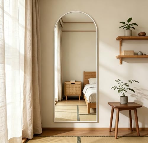 14" x 48" Arched Full Length Mirror White Frame Over Door & Wall Mounted - Image 2