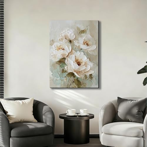 ZERILYN Ship Next Day Neutral Floral Wall Art Canvas Prints Beige White Flower - Image 7