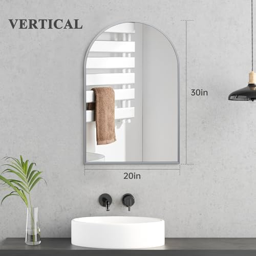 Silver Arched Mirror 20x30in, Metal Framed Bathroom Vanity Wall - Image 2