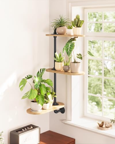 GENTINGBRO Window Plant Shelves 3-Tier Rotating Plant Stand Natural by Gentingbro