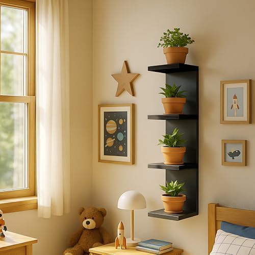 4 Tier Wall Shelf Unit, Vertical Column Floating Storage Home Decor Organizer - Image 6