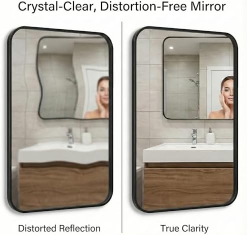30x48 Inch Matte Black Rounded Rectangle Bathroom Vanity Mirror - Image 5
