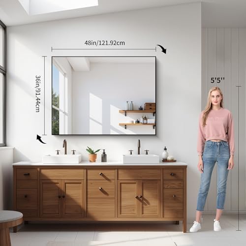 YIROMAN Bathroom Mirror 48"x36", Large Brushed Silver Bathroom Mirror - Image 2