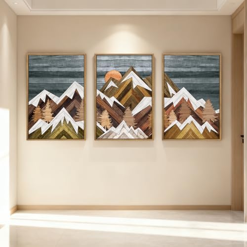 BINCUE Rustic Mountain Canvas Wall Picture Framed Wall Art - Image 4