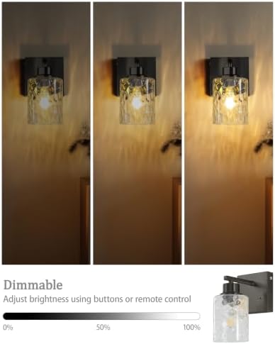 Hammered Glass Wireless Battery Operated Wall Sconces Set of Two Black - Image 2