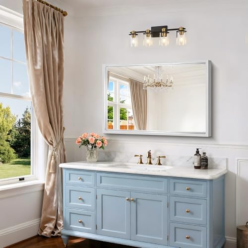 24 x 36 inch Brushed Silver Bathroom Mirror, Metal Framed Rectangle Mirror - Image 5