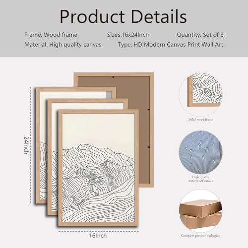Abstract Wave Line Mountain Framed Canvas Wall Art, Boho Sun Wall Decor - Image 7