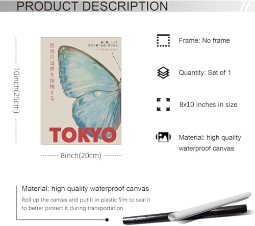 rumlud Japanese Nature Butterfly Poster Modern Minimalist Tokyo Art Wall Art - Image 2