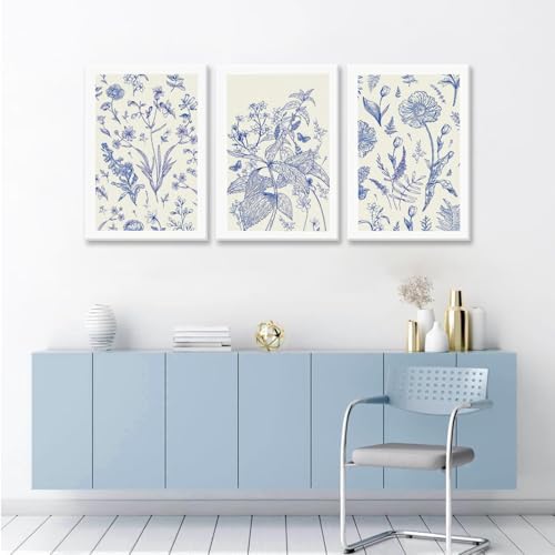 LYPHNX Framed Blue White Chinoiserie Floral Canvas Wall Art Navy Watercolor - Image 7
