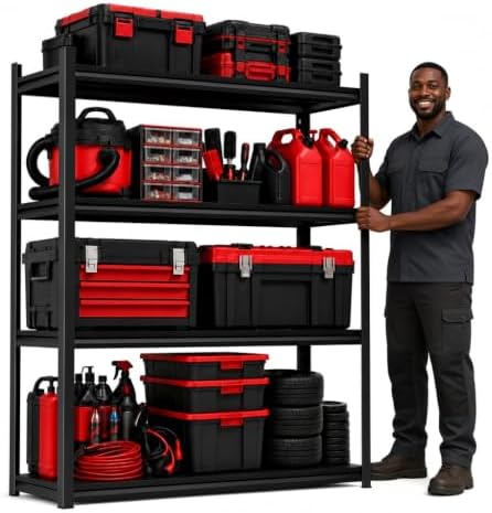 Garage Shelving, 2400 LBS Heavy Duty Metal Storage Shelves, 4-Tier Adjustable by BEESTMUEBLE