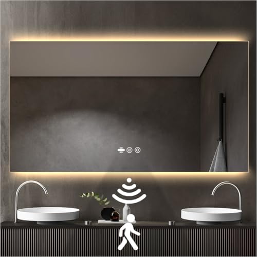 56 in. W x 36 in. H Large LED Bathroom Mirror, Top & Bottom Backlit by nolsia