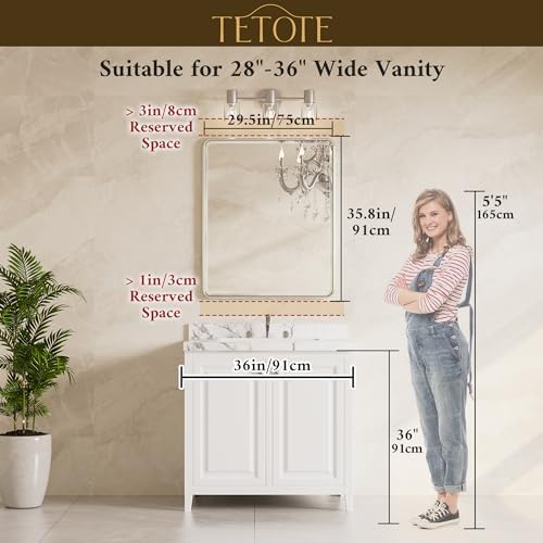 TETOTE Brushed Gold Mirrors for Wall 30 x 36 Beveled Edge Tempered Glass - Image 2