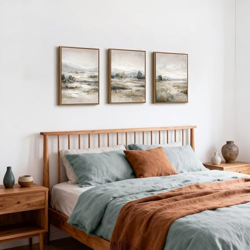 3Pcs Abstract Mist Countryside Blue Beige Mountains Canvas Wall Art 12"x16" - Image 5
