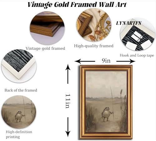 Vintage Gold Framed-Funny Whimsical Frog Traveler Wall Art, Eclectic Frog - Image 5