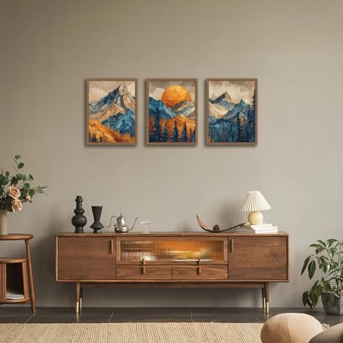 Mountain Wall Art Set of 3 Framed, Abstract Landscape Canvas Print - Image 5