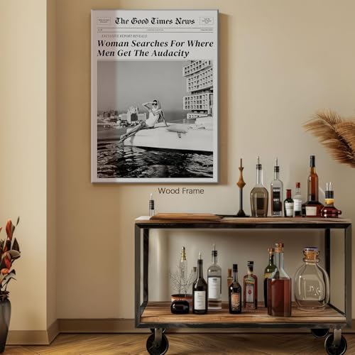 Black and White Newspapers Wall Art 24X36 in Wooden Framed Women Searches - Image 6