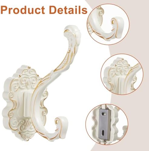 Zonon 2 Pcs White Vintage Antique Coat Hooks Wall Mounted - Image 3