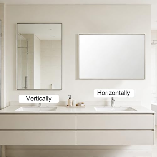 Bathroom Mirror for Wall, 24x16 Inch Framed Vanity Mirror Brushed Nickel - Image 7