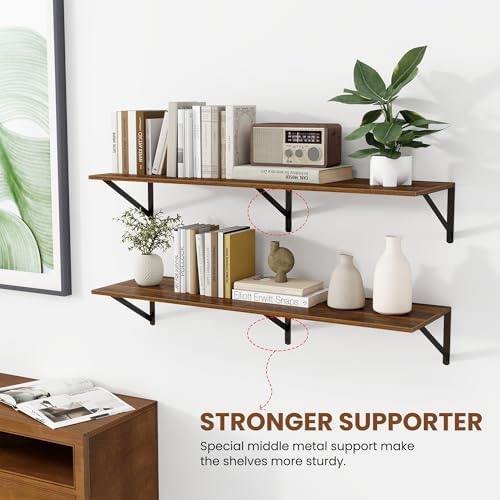 Heimlove 40W x 12D Deep Floating Shelves Set of 2 Walnut - Image 5