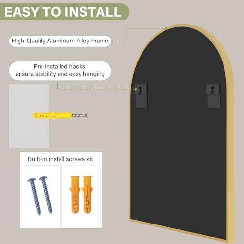 XRAMFY 30x38 Inch Arched Bathroom Mirror - Image 4
