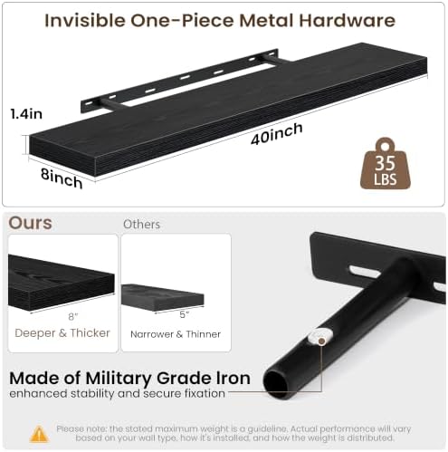 Acovy 40x8in Floating Shelves 2 Pack, Wall Mount Display Shelf - Image 3